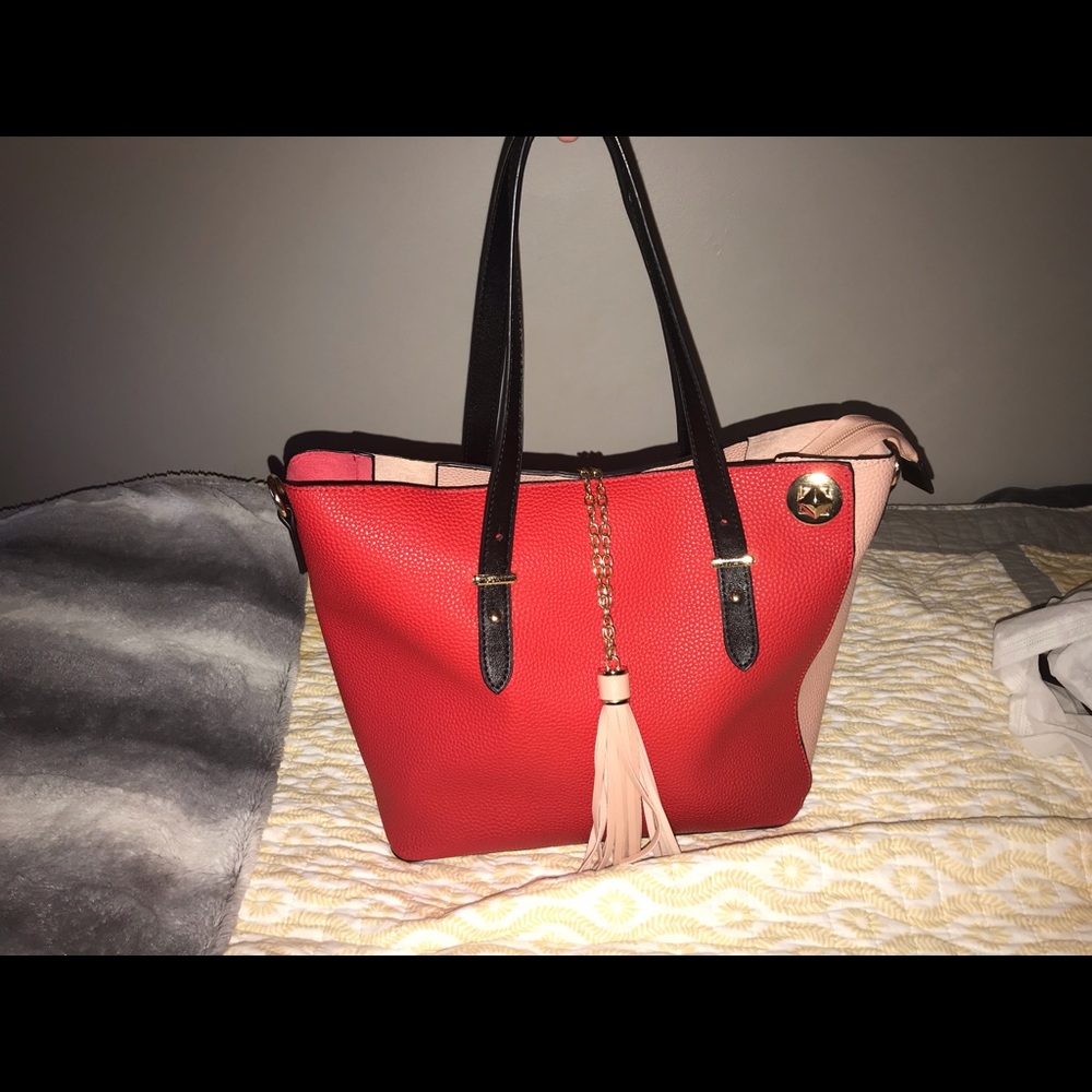 Double sided leather purse with smaller pink bag